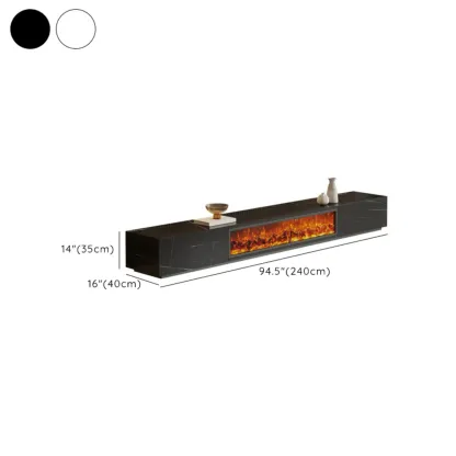 Modern Stone Fireplace TV Stand with Lighting for Living Room Image - 14