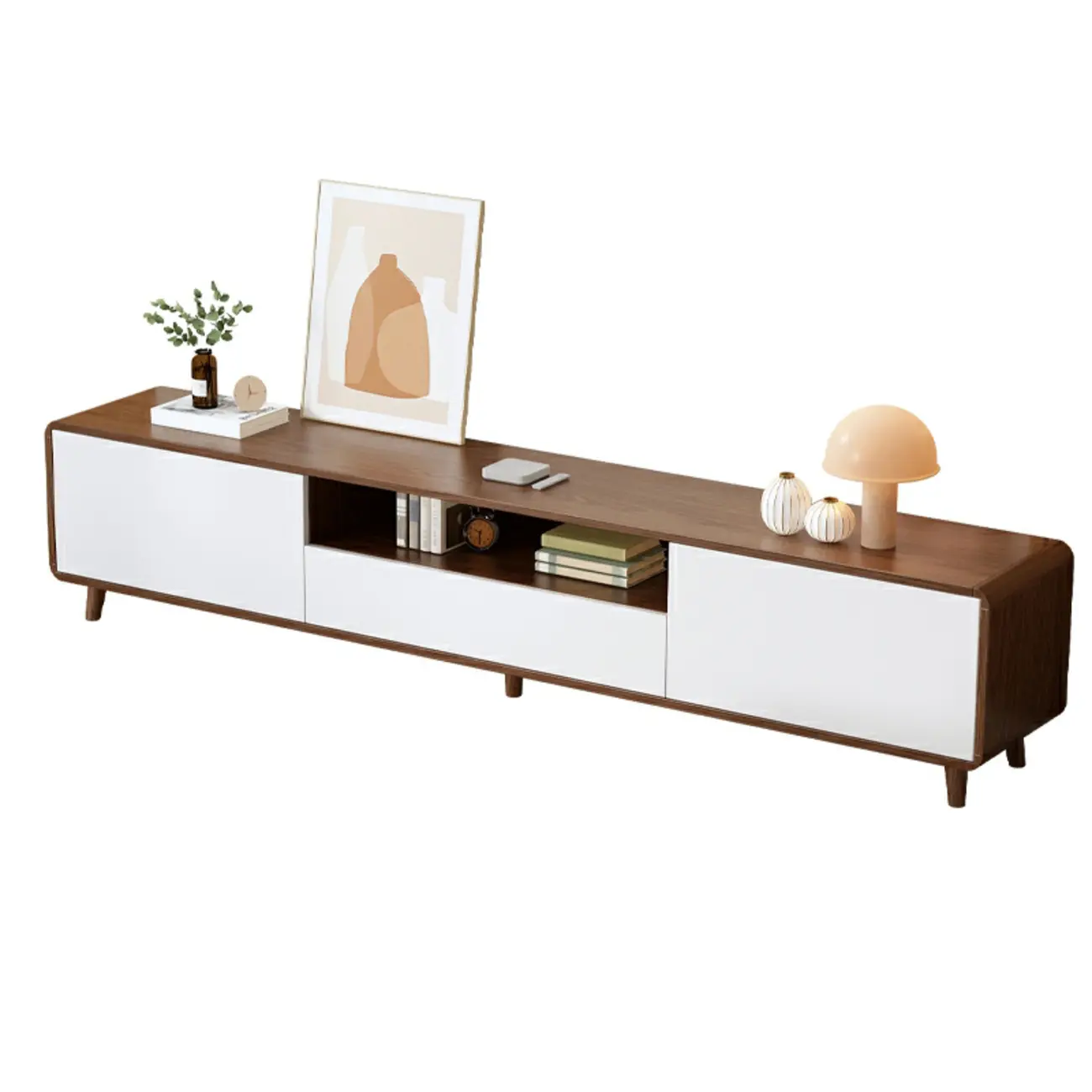 Durable Wooden TV Stand with Open Storage & Drawers Image - 3 | homeyfad