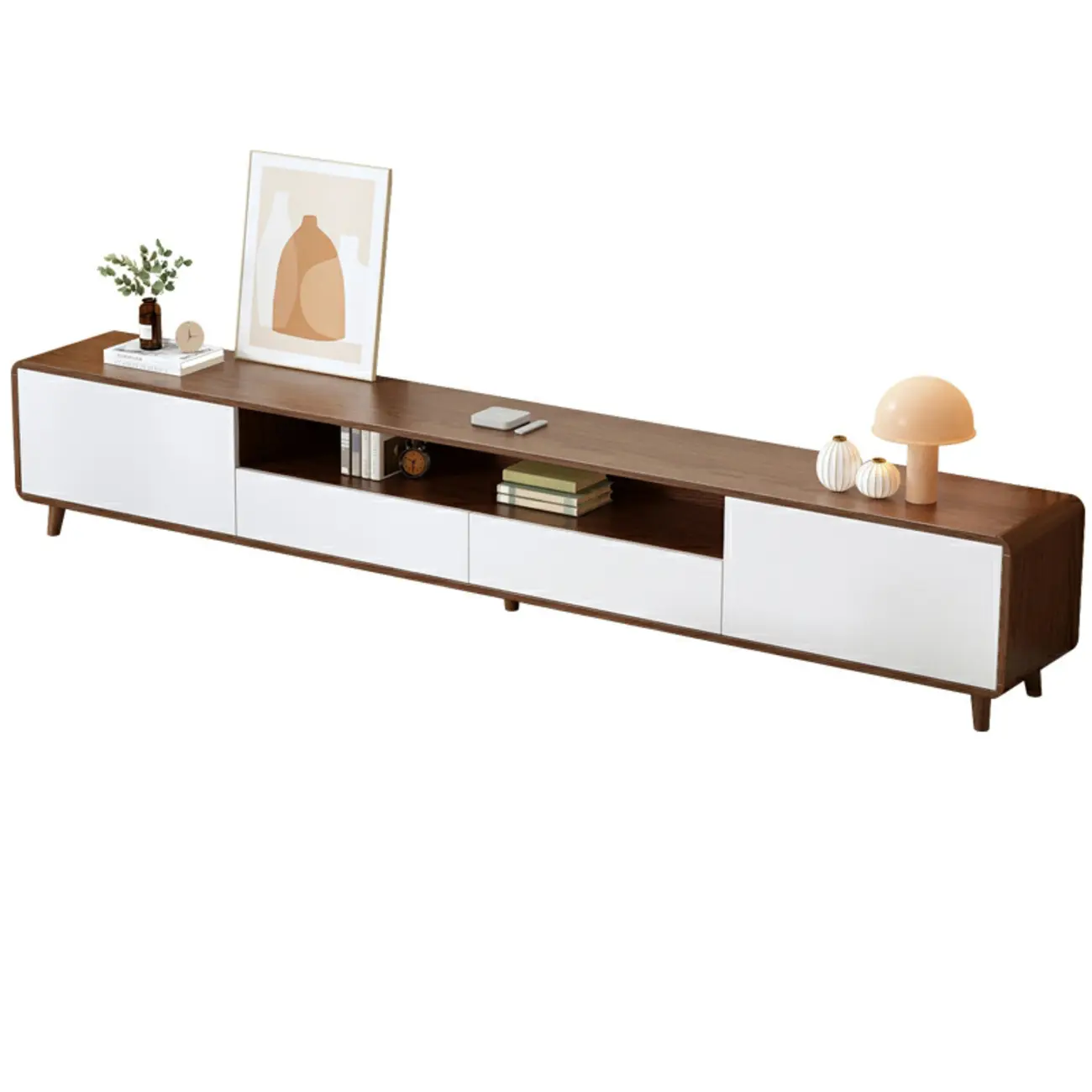 Durable Wooden TV Stand with Open Storage & Drawers Image - 4 | homeyfad