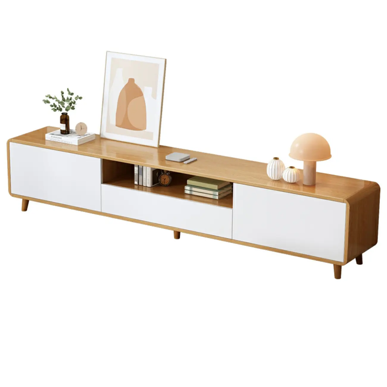 Durable Wooden TV Stand with Open Storage & Drawers Image - 5 | homeyfad