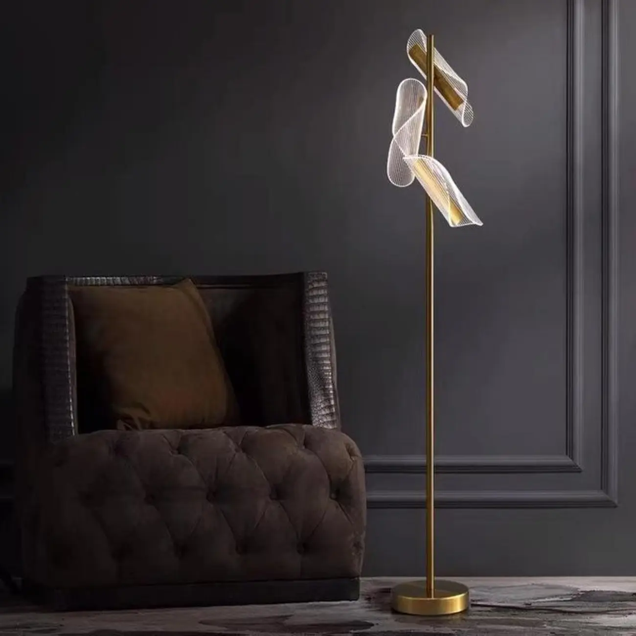3-Light Unique Dimmable Gold Floor Lamp with Adjustable Head Image - 1 | homeyfad