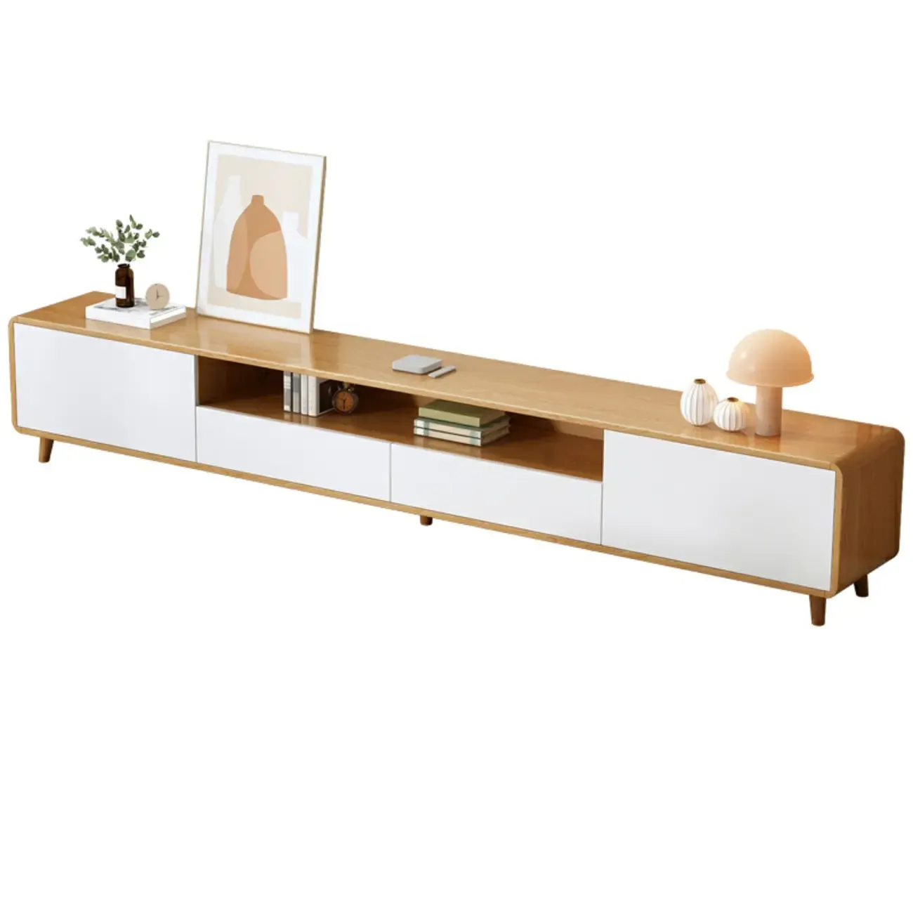 Durable Wooden TV Stand with Open Storage & Drawers Image - 7