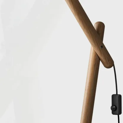 Elegant Arched Wood Floor Lamp with Beige Fabric Shade Image - 9
