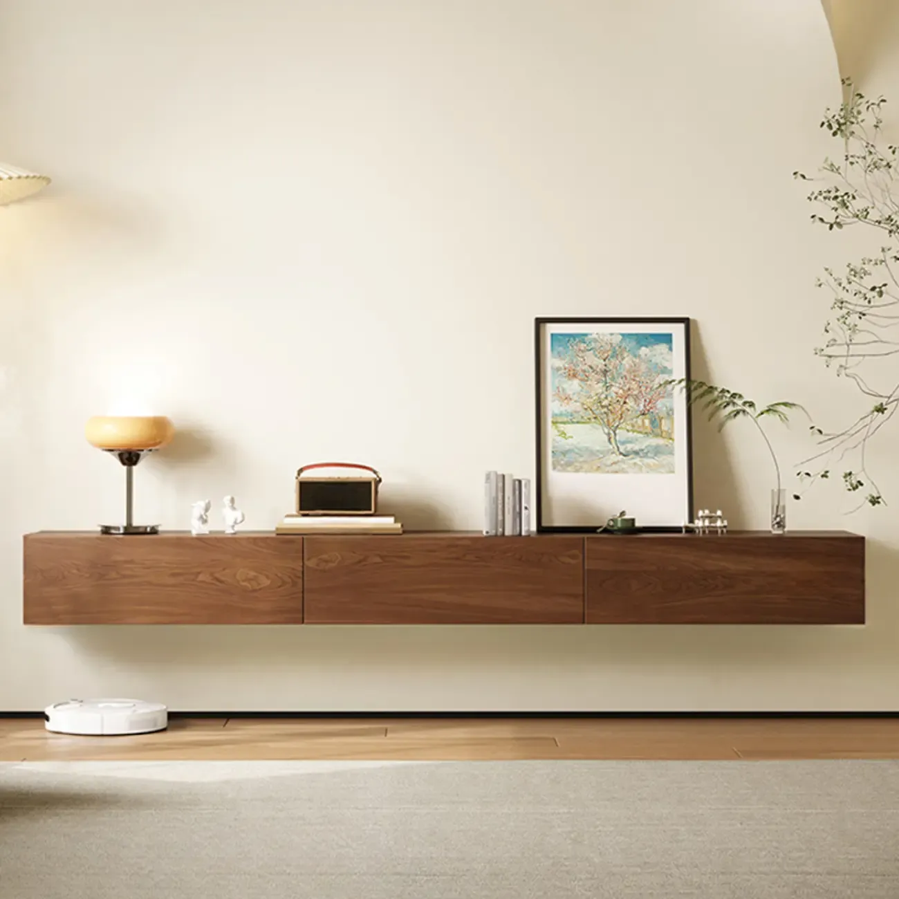 Rectangle Natural Wood Wall-Mounted TV Stand for Living Room - HomeyFad