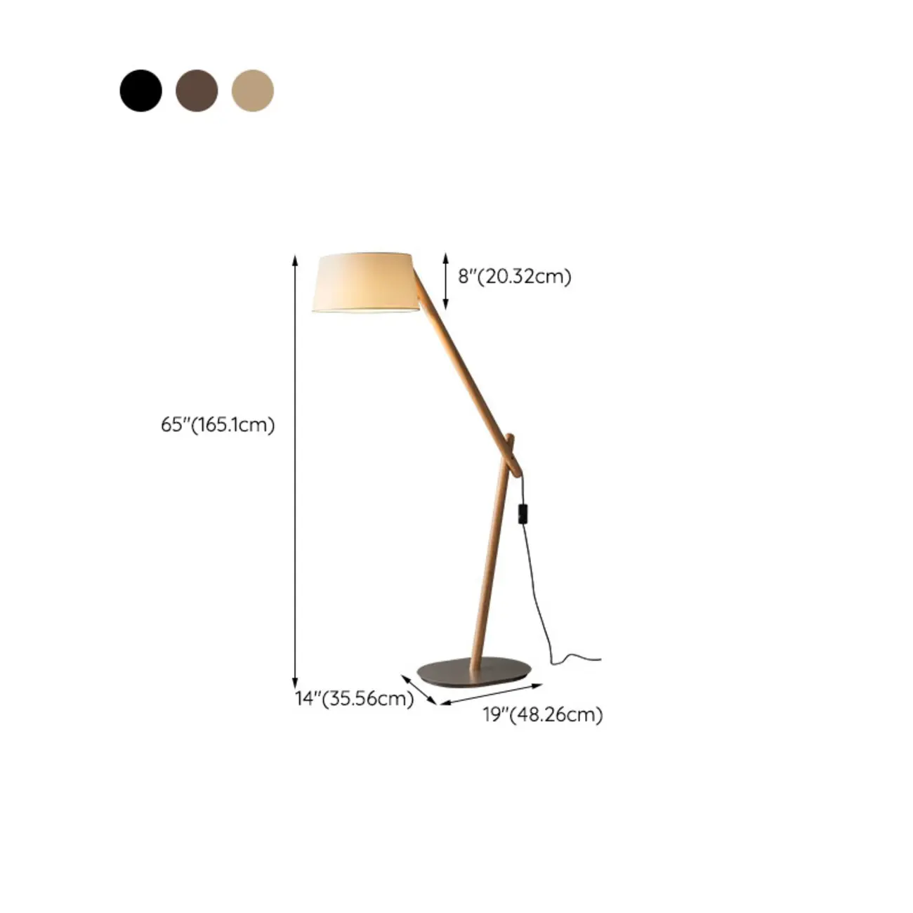 Elegant Arched Wood Floor Lamp with Beige Fabric Shade #size