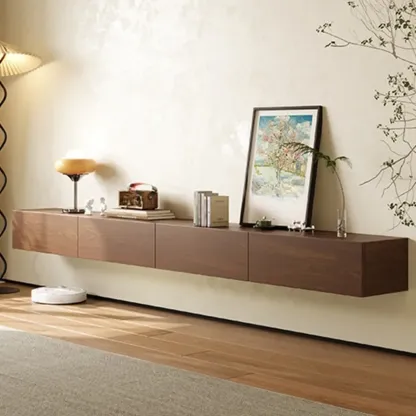 Classic Wall-Mounted Natural Wood TV Stand for Living Room Image - 4