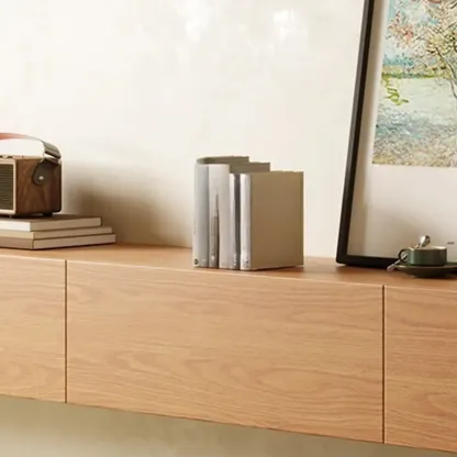 Classic Wall-Mounted Natural Wood TV Stand for Living Room Image - 9