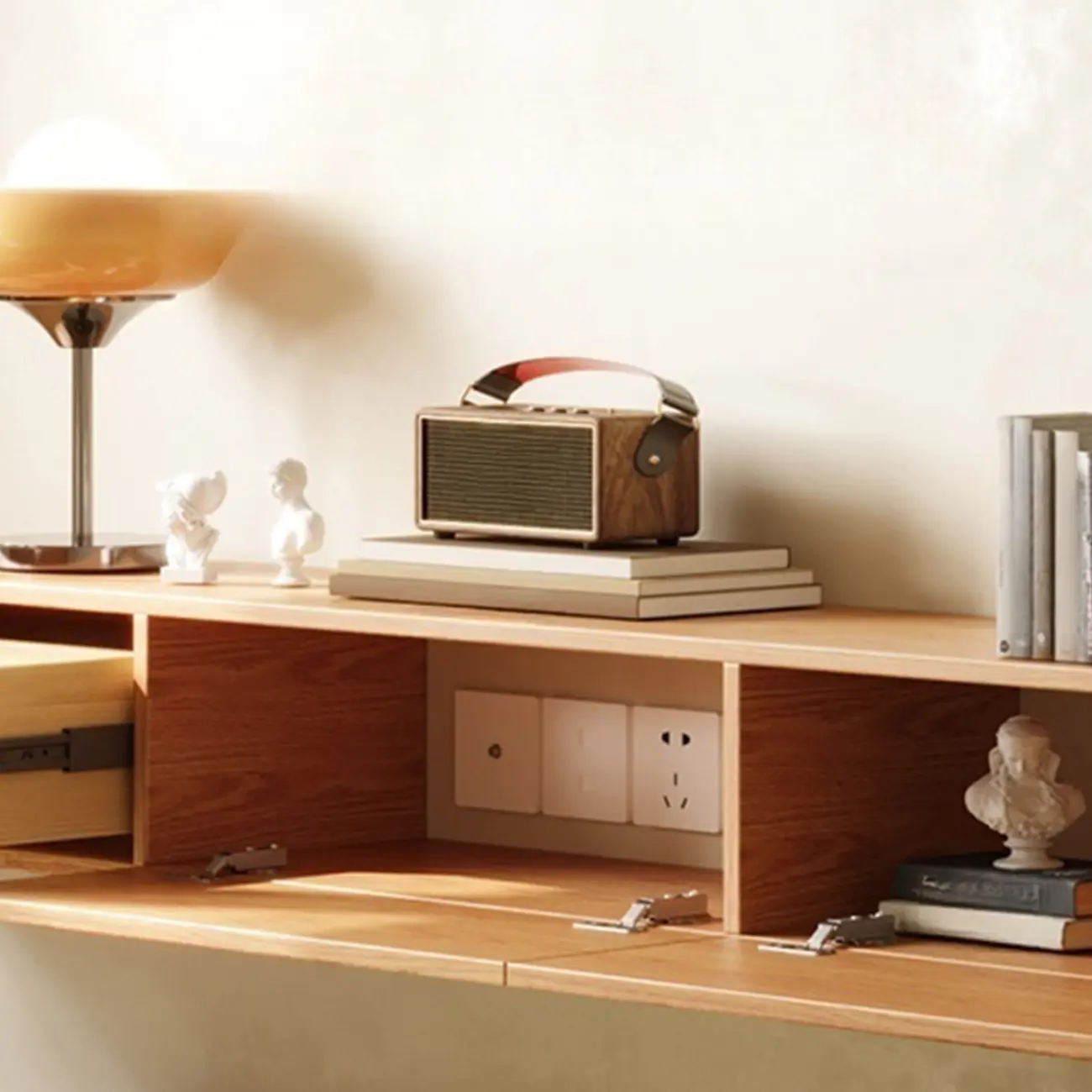 Classic Wall-Mounted Natural Wood TV Stand for Living Room Image - 10 | homeyfad