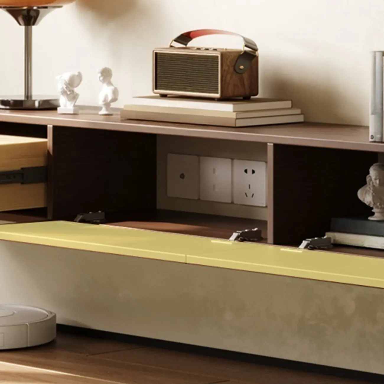 Classic Wall-Mounted Natural Wood TV Stand for Living Room Image - 11 | homeyfad