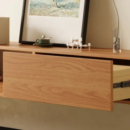 Classic Wall-Mounted Natural Wood TV Stand for Living Room Image - 12