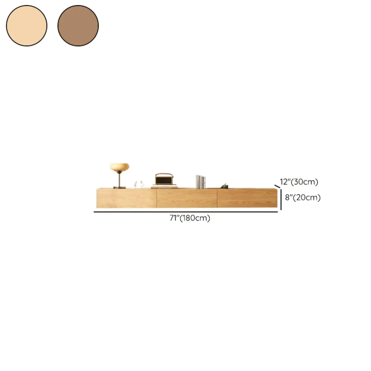 Classic Wall-Mounted Natural Wood TV Stand for Living Room #size