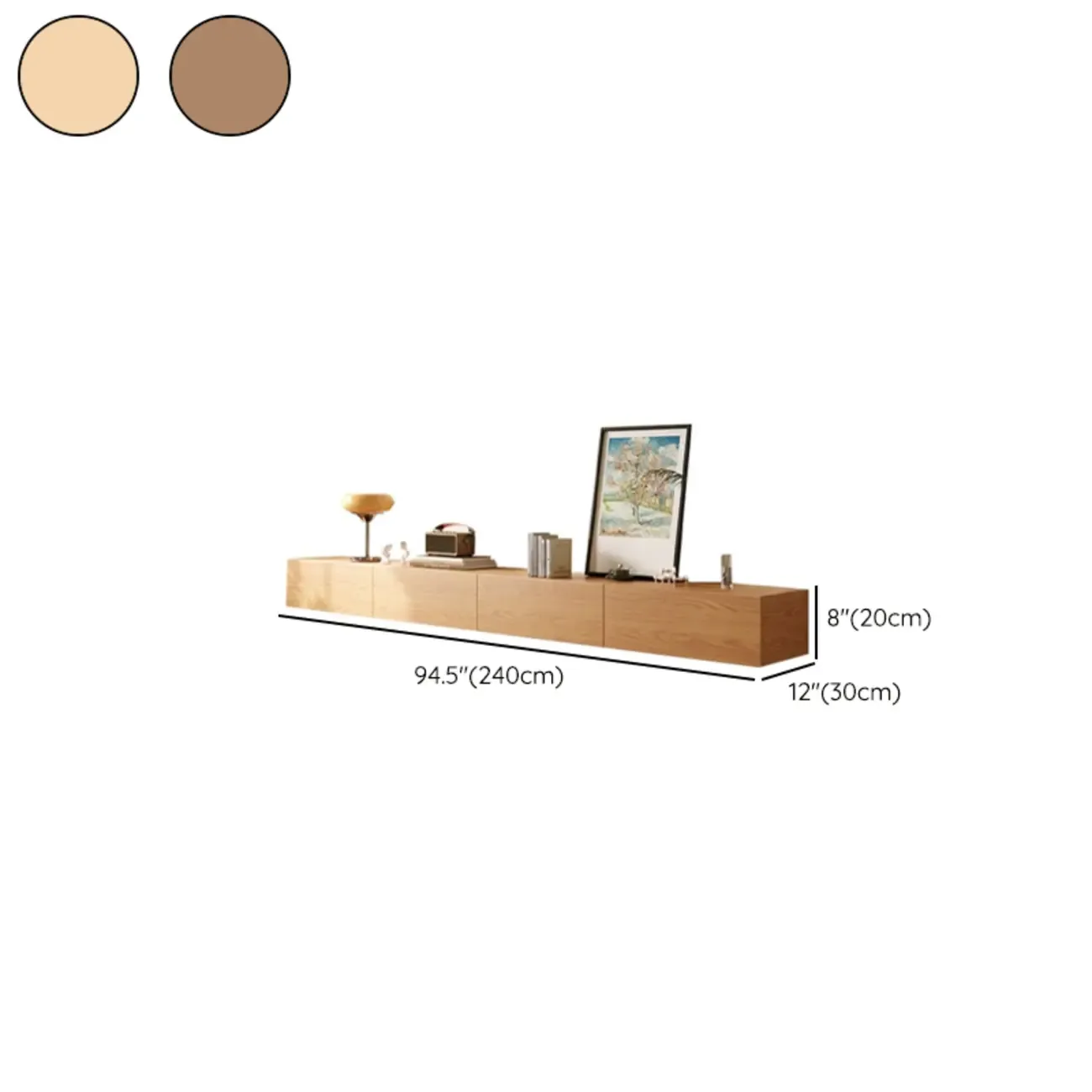 Classic Wall-Mounted Natural Wood TV Stand for Living Room Image - 16