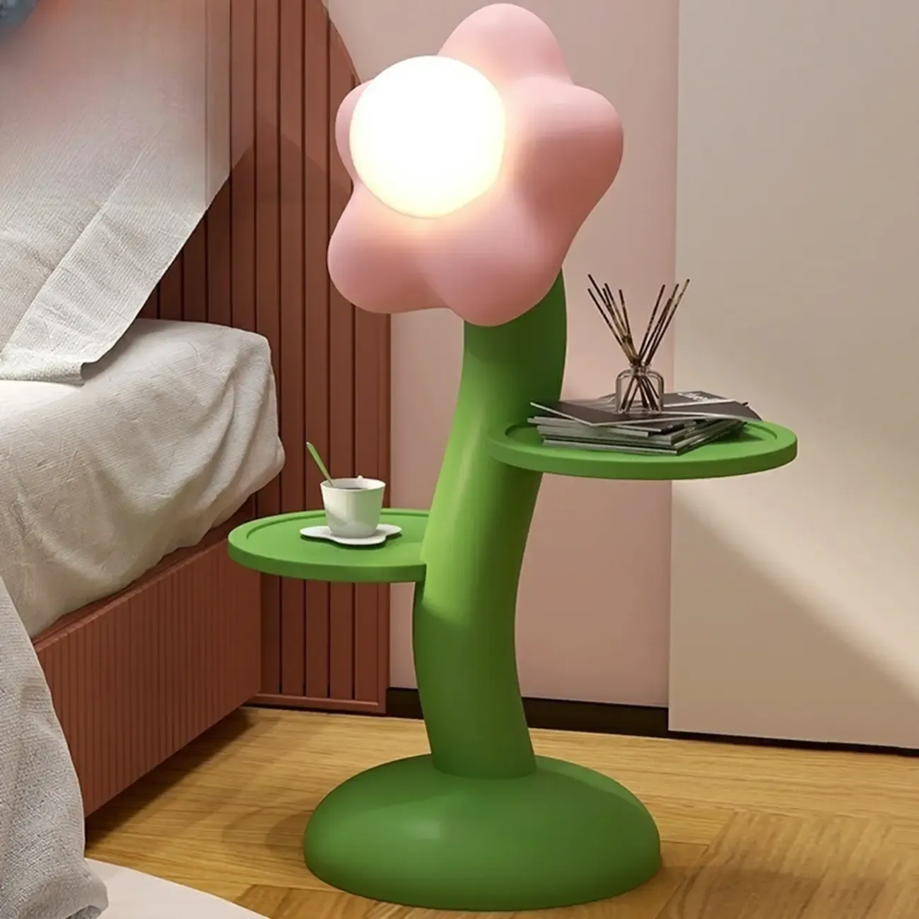 Unique Flower Shape Rechargeable Kids Floor Lamp with Table Image - 9