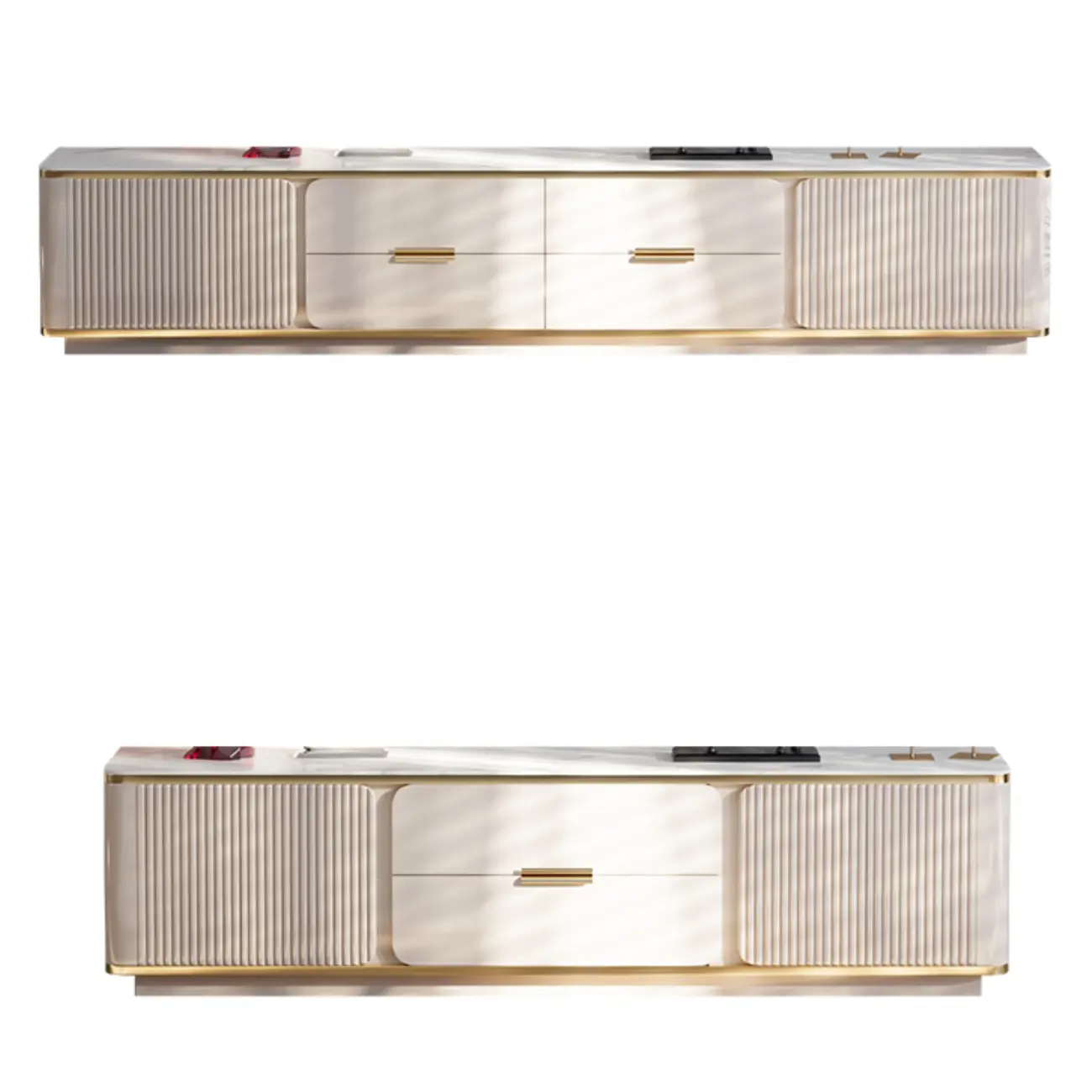 Elegant White Stone TV Cabinet with Cable Management Image - 3 | homeyfad