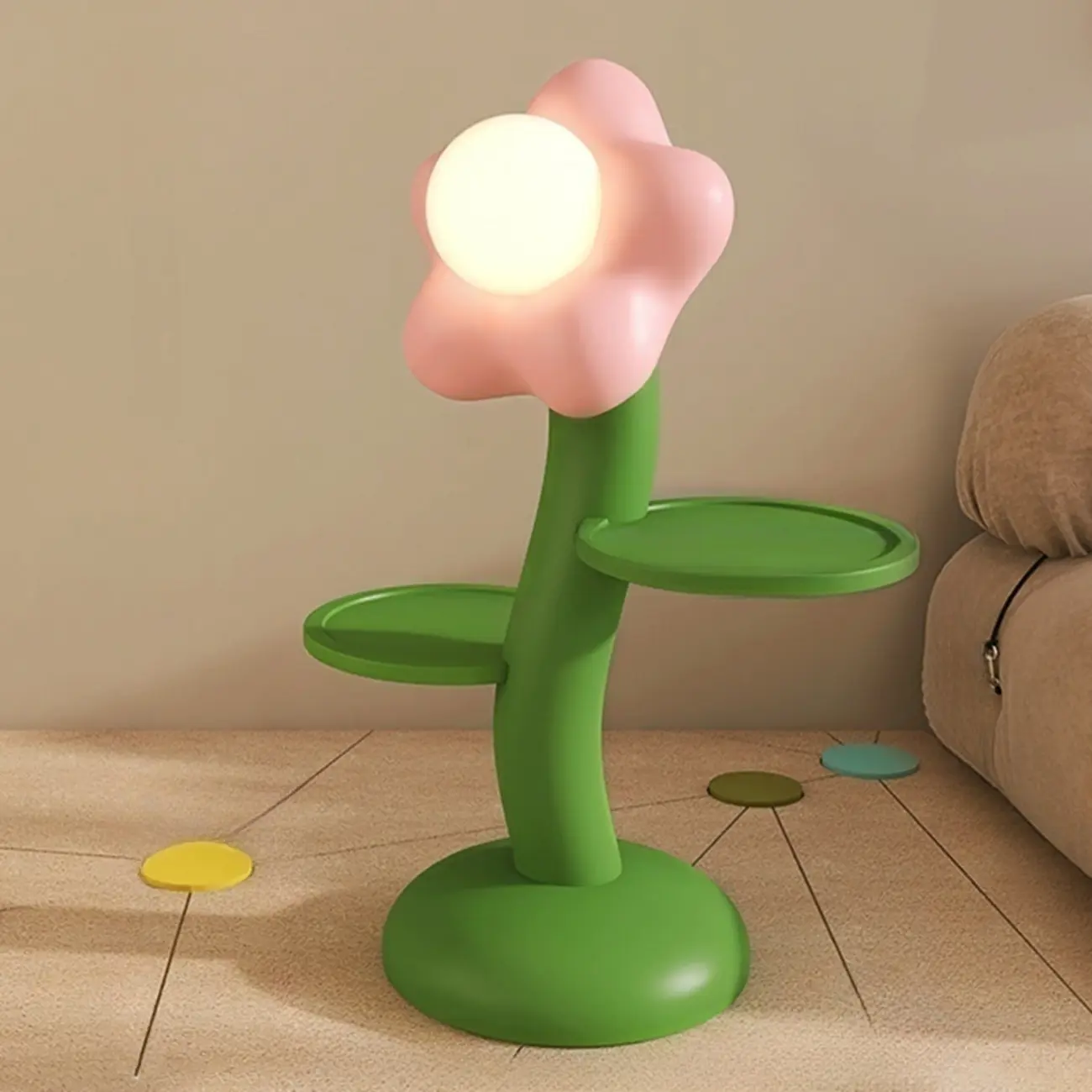 Unique Flower Shape Rechargeable Kids Floor Lamp with Table Image - 6 | homeyfad