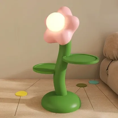 Unique Flower Shape Rechargeable Kids Floor Lamp with Table Image - 6