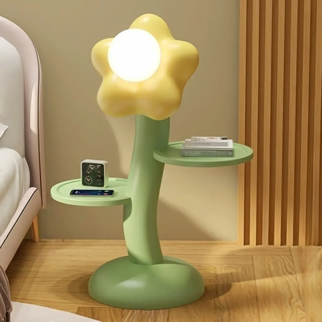 Unique Flower Shape Rechargeable Kids Floor Lamp with Table Image - 7
