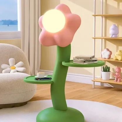Unique Flower Shape Rechargeable Kids Floor Lamp with Table Image - 10