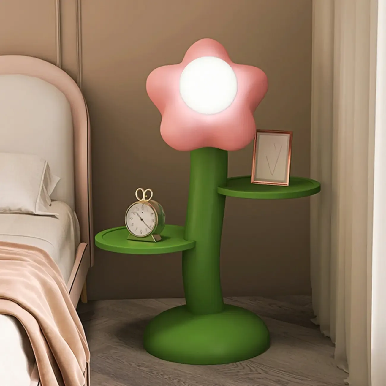 Unique Flower Shape Rechargeable Kids Floor Lamp with Table Image - 5