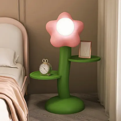 Unique Flower Shape Rechargeable Kids Floor Lamp with Table Image - 5