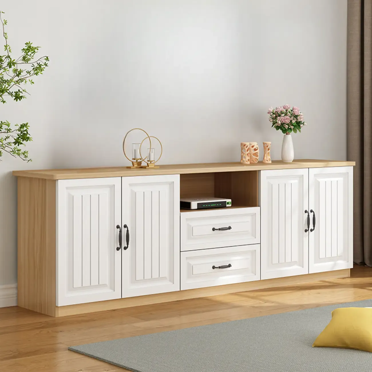 Minimalist Wooden TV Stand with Ample Storage for Home Use Image - 5