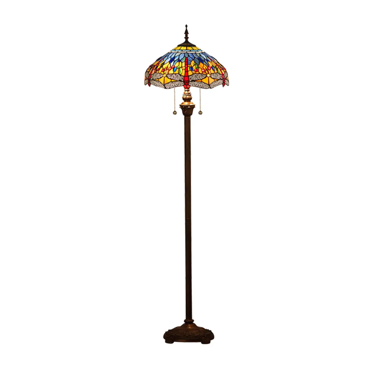 2-Light Antique Stained Glass Dome Floor Lamp for Cozy Interiors Image - 7 | homeyfad