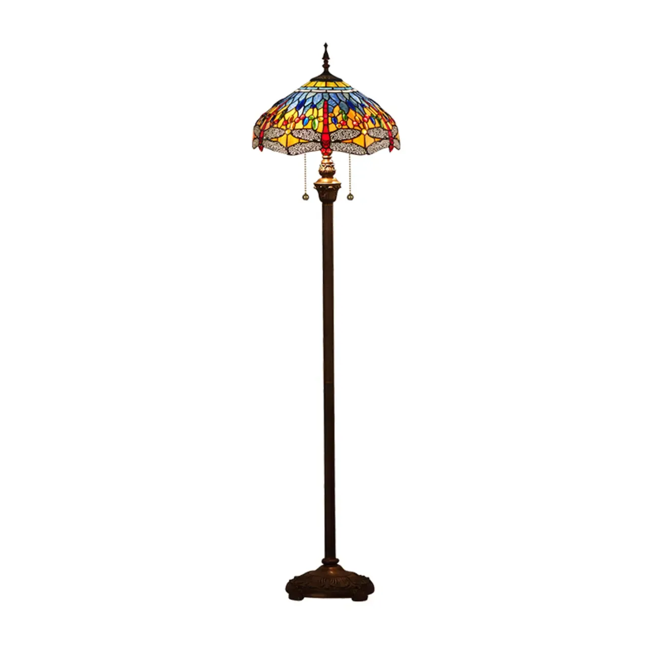 2-Light Antique Stained Glass Dome Floor Lamp for Cozy Interiors Image - 7