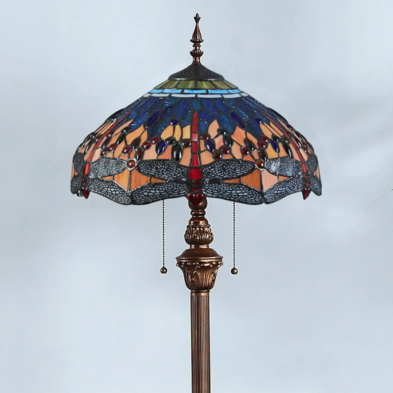 2-Light Antique Stained Glass Dome Floor Lamp for Cozy Interiors Image - 8