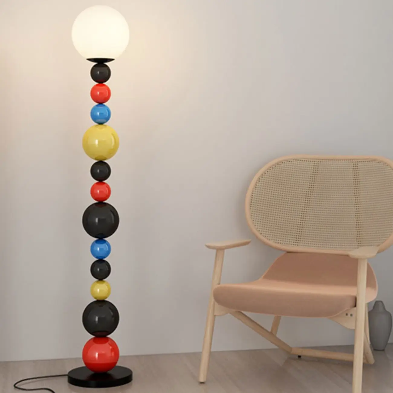 Globe Glass Shade Floor Lamp with Stacked Colorful Balls Image - 1 | homeyfad