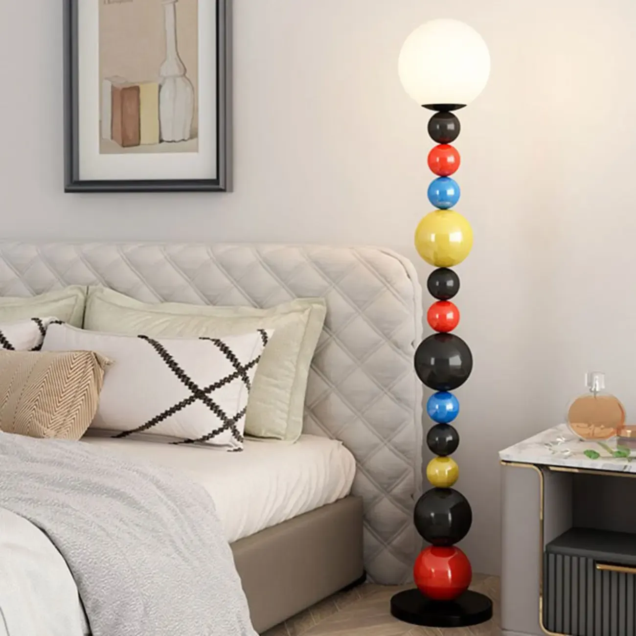 Globe Glass Shade Floor Lamp with Stacked Colorful Balls Image - 3