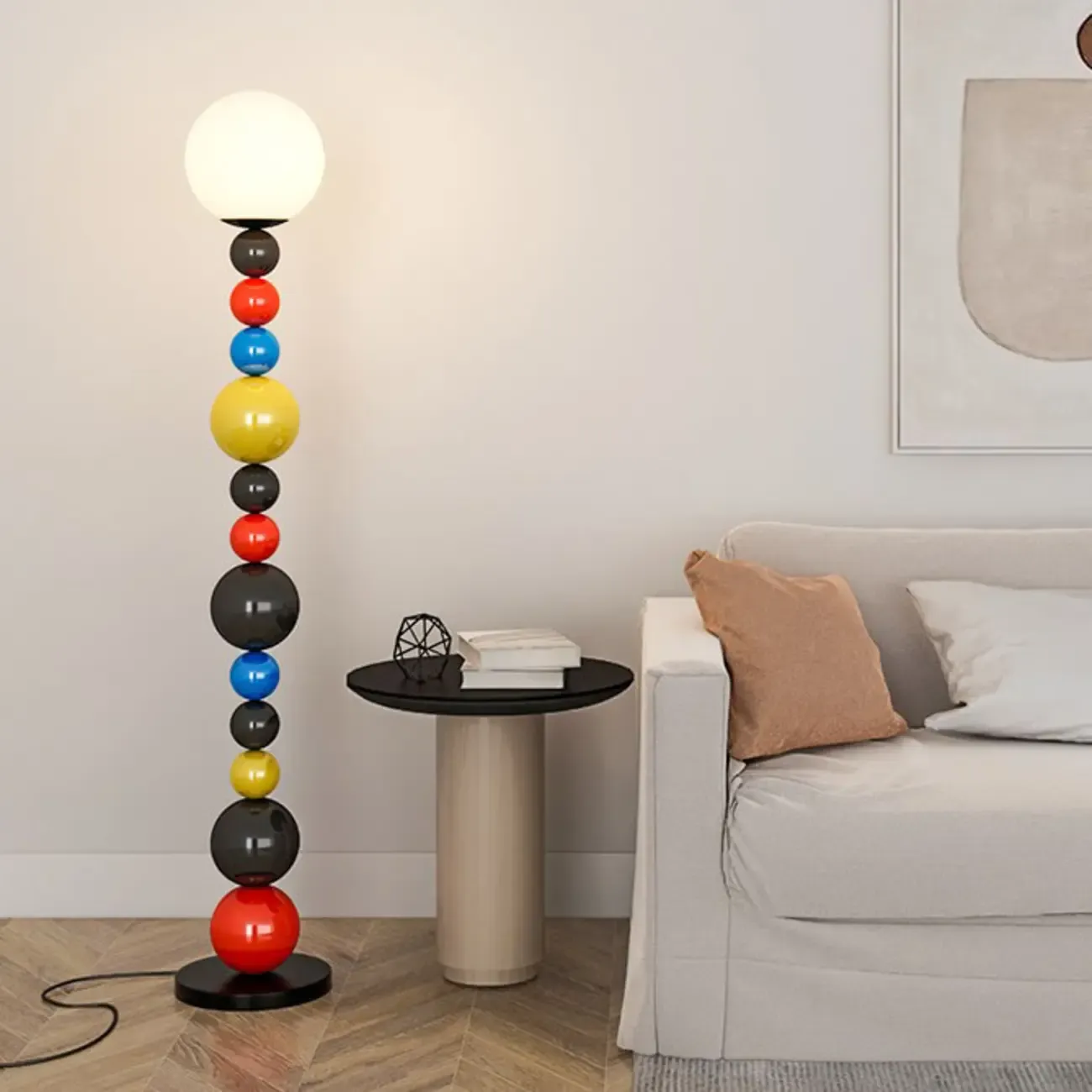 Globe Glass Shade Floor Lamp with Stacked Colorful Balls Image - 5