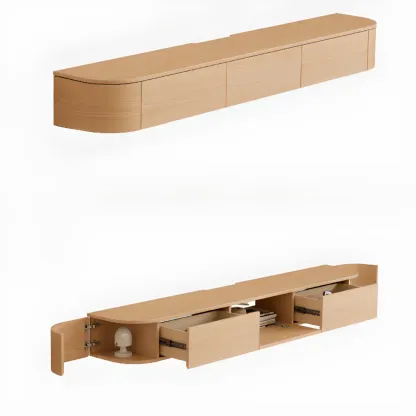 Vintage Wooden Wall-Mounted TV Stand with Lighting for Parlor Image - 6