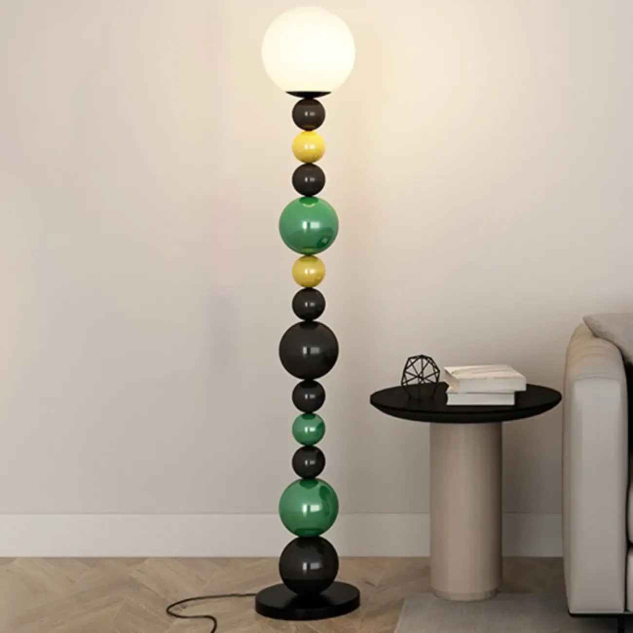 Globe Glass Shade Floor Lamp with Stacked Colorful Balls Image - 6