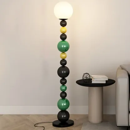 Globe Glass Shade Floor Lamp with Stacked Colorful Balls Image - 6