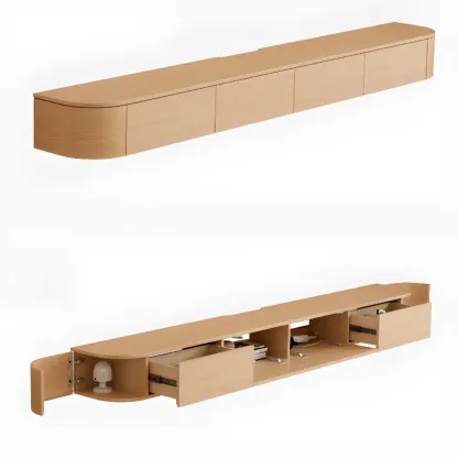 Vintage Wooden Wall-Mounted TV Stand with Lighting for Parlor Image - 7