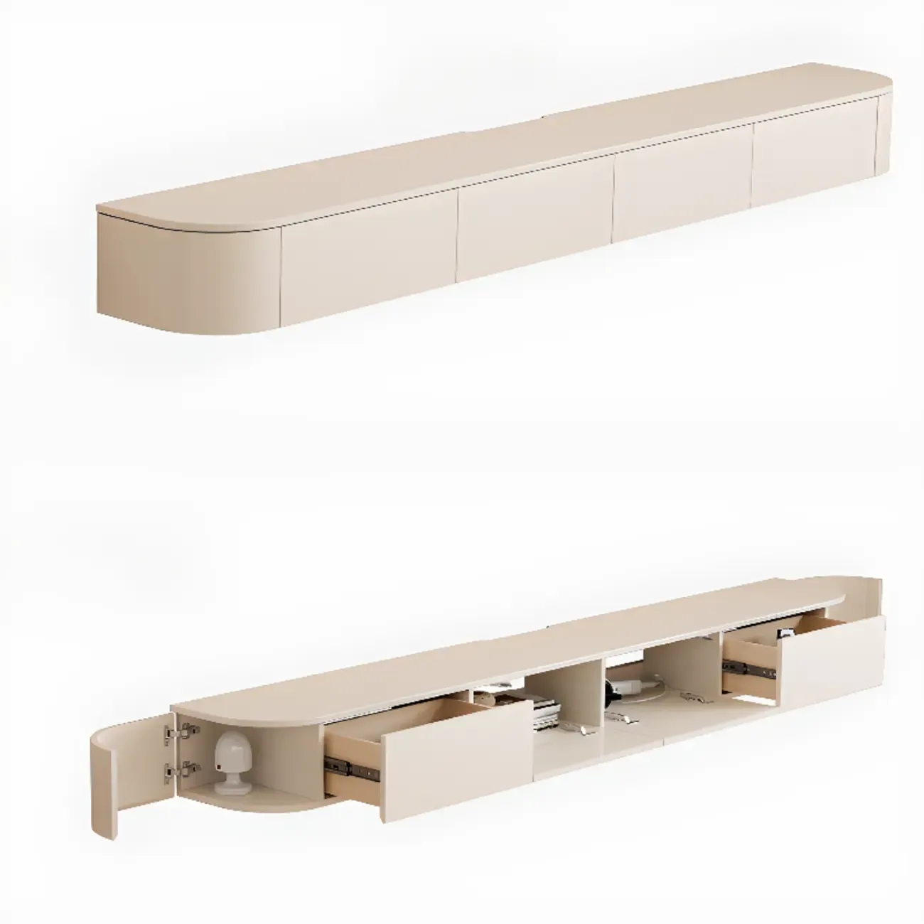 Vintage Wooden Wall-Mounted TV Stand with Lighting for Parlor Image - 8