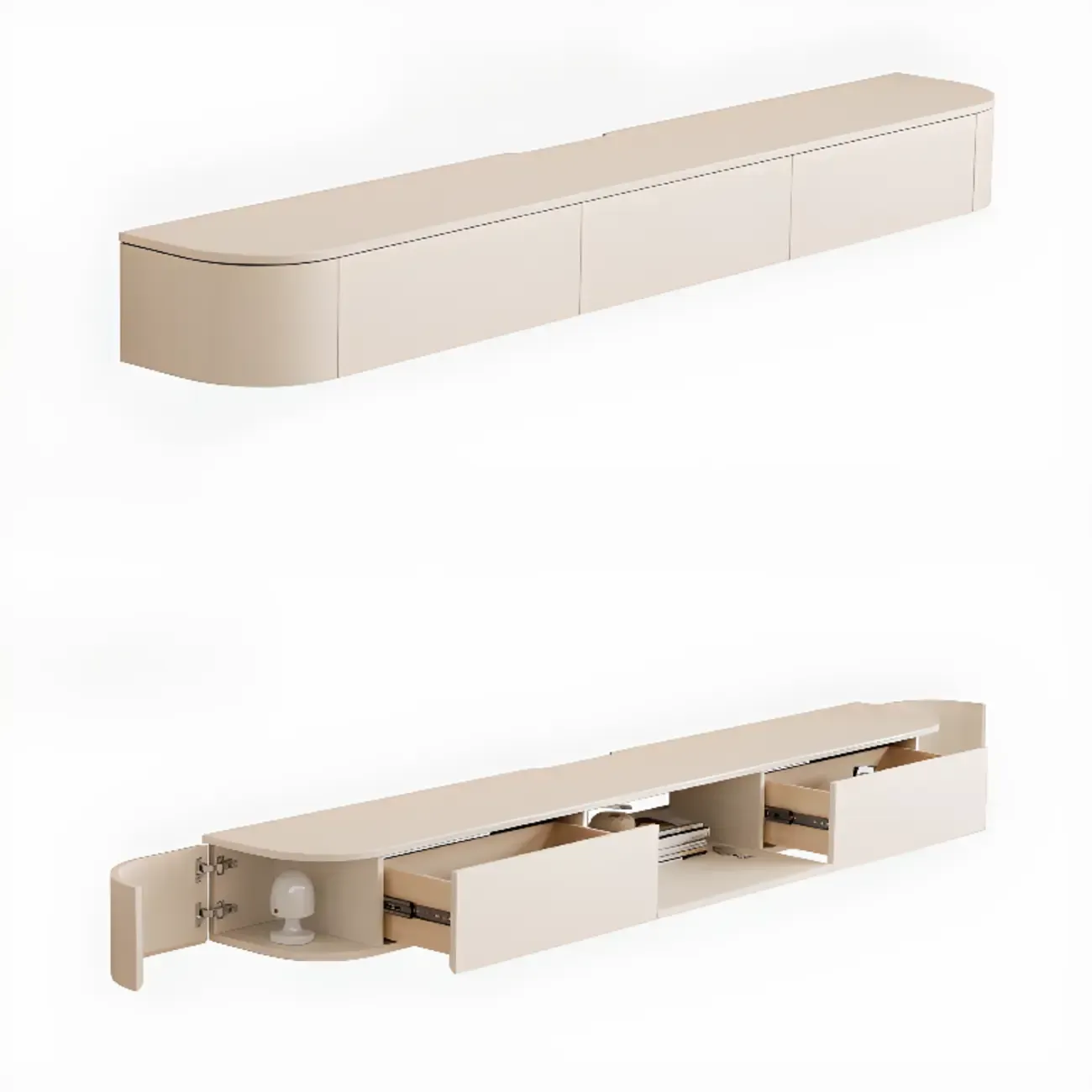 Nut-Brown Modern Wooden Wall-Mounted TV Stand with Light - HomeyFad