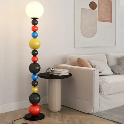Globe Glass Shade Floor Lamp with Stacked Colorful Balls Image - 10