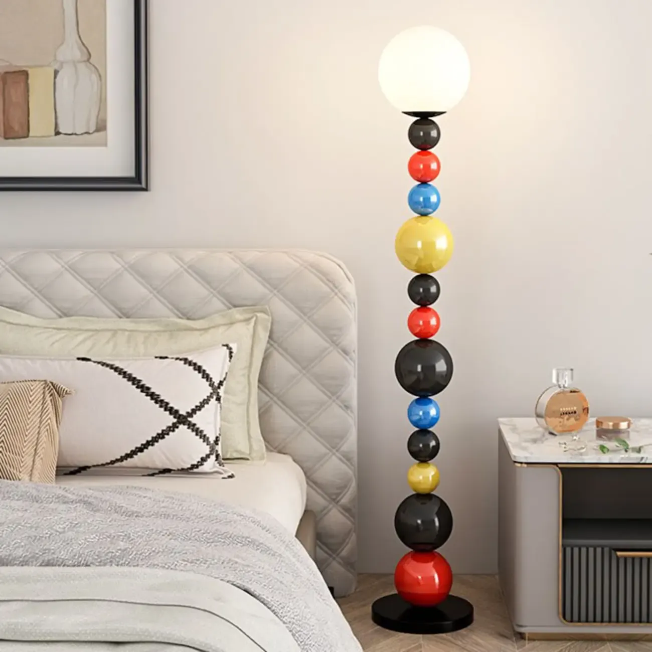 Globe Glass Shade Floor Lamp with Stacked Colorful Balls Image - 11