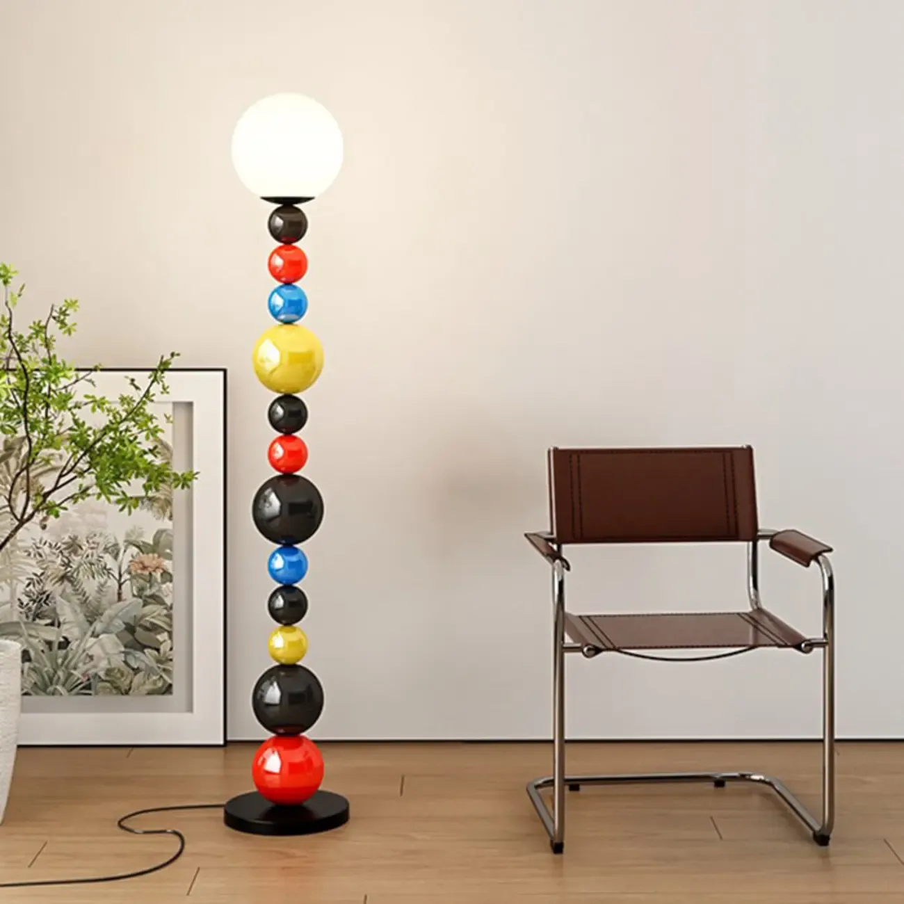 Globe Glass Shade Floor Lamp with Stacked Colorful Balls Image - 12