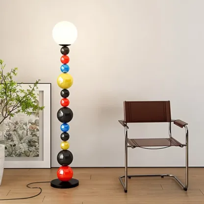 Globe Glass Shade Floor Lamp with Stacked Colorful Balls Image - 12