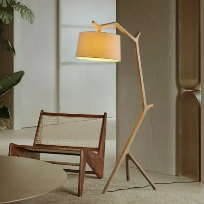 Tripod Wooden Arc Floor Lamp with Fabric Shade for Living Room Image - 3