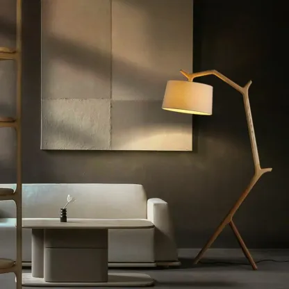 Tripod Wooden Arc Floor Lamp with Fabric Shade for Living Room Image - 4