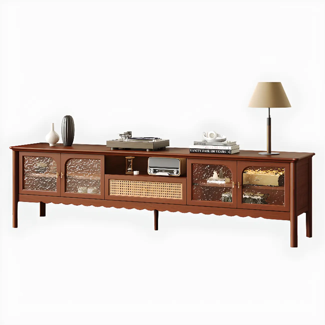 Traditional Cherry Wood TV Stand with Gate Doors for Living Room Image - 5 | homeyfad