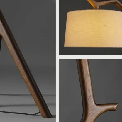 Tripod Wooden Arc Floor Lamp with Fabric Shade for Living Room Image - 9