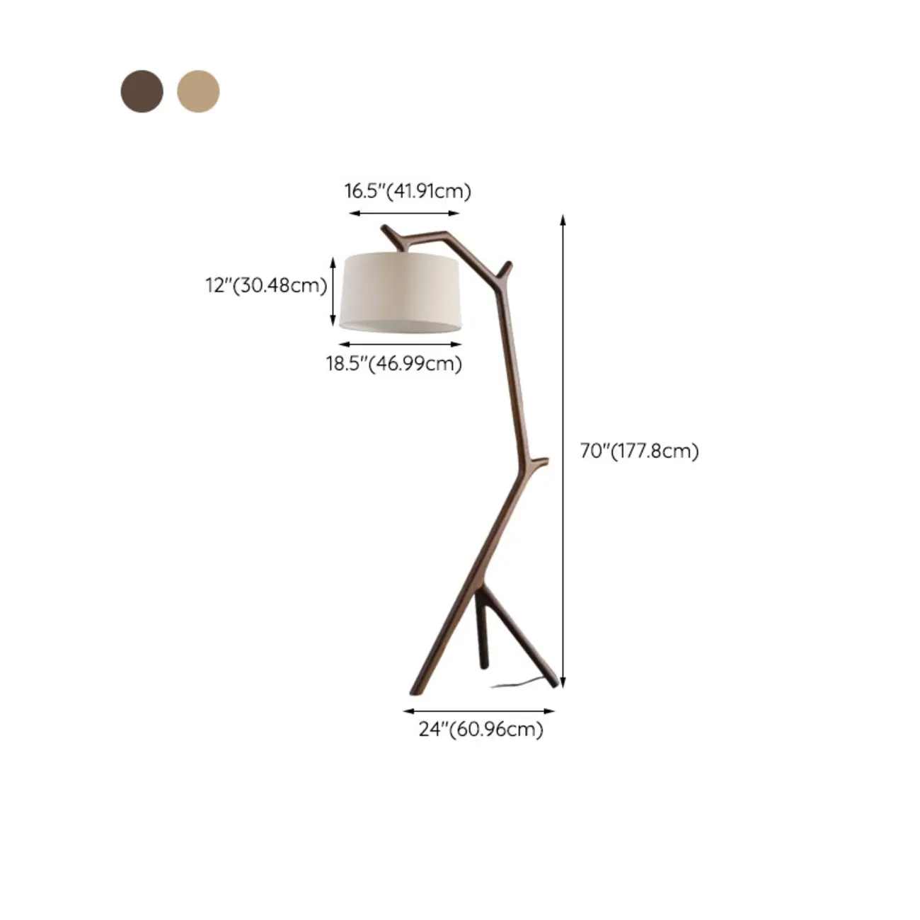 Tripod Wooden Arc Floor Lamp with Fabric Shade for Living Room #size | homeyfad
