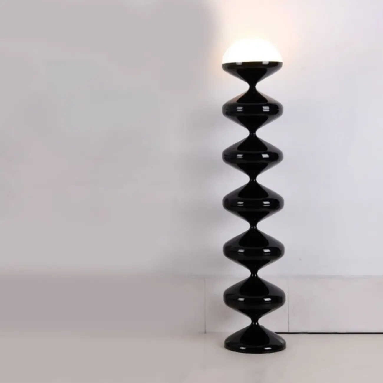Unique Black Floor Lamp with White Acrylic Dome Shade Image - 3