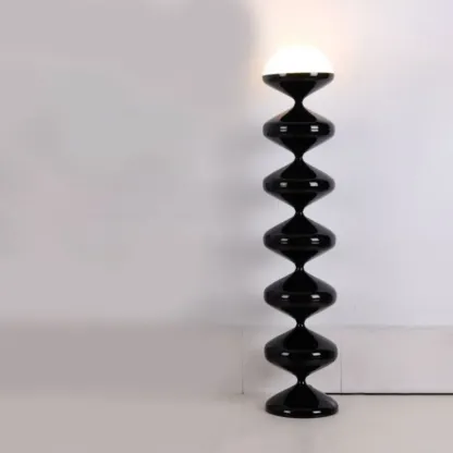 Unique Black Floor Lamp with White Acrylic Dome Shade Image - 3