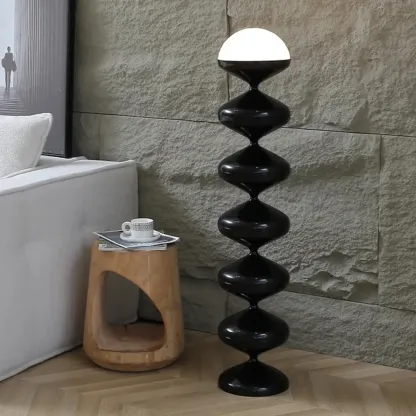 Unique Black Floor Lamp with White Acrylic Dome Shade Image - 4