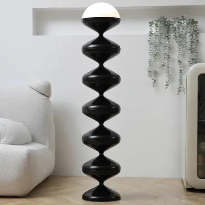 Unique Black Floor Lamp with White Acrylic Dome Shade Image - 5